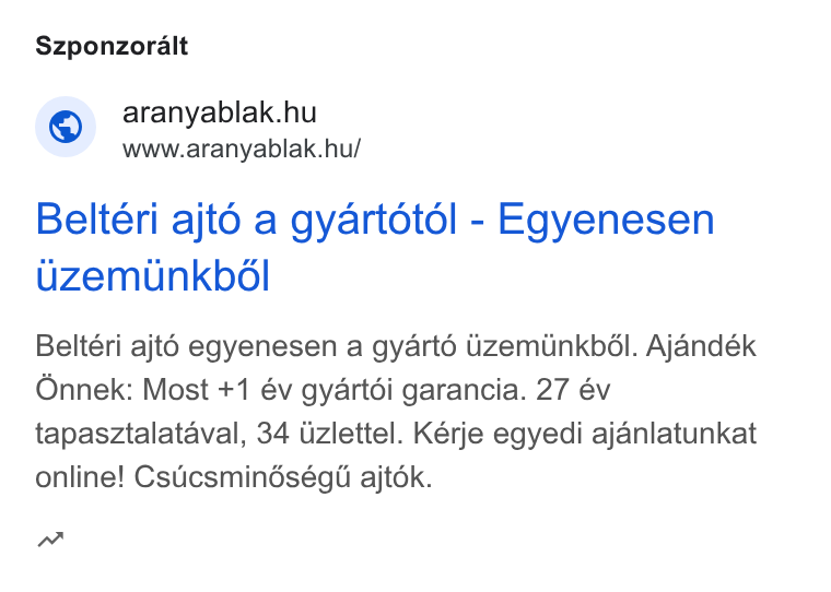 ARANYABLAK KFT. hirdetés