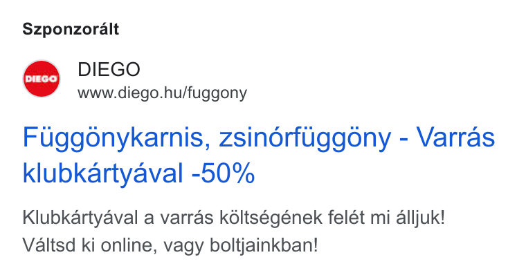 DIEGO Kereskedelmi és Szolgáltató Kft hirdetés
