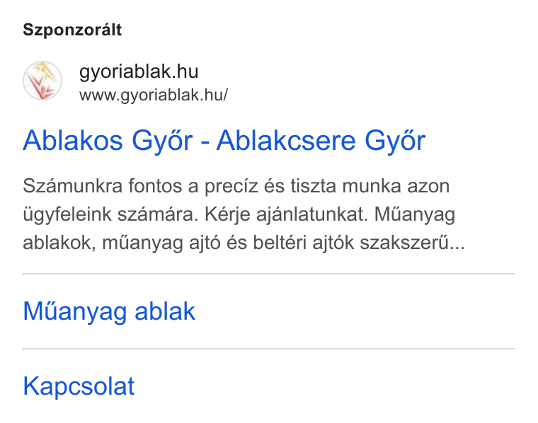 GERI ABLAK Korlátolt Felelősségű Társaság hirdetés