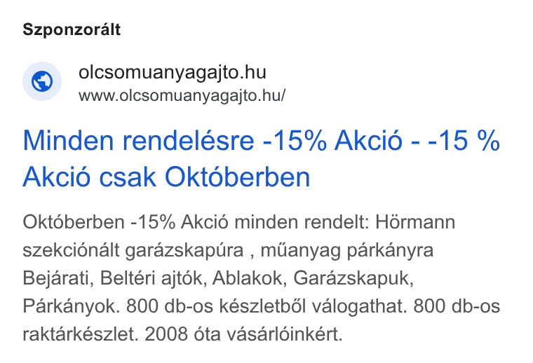 RBF Nyílászáró Kft. hirdetés
