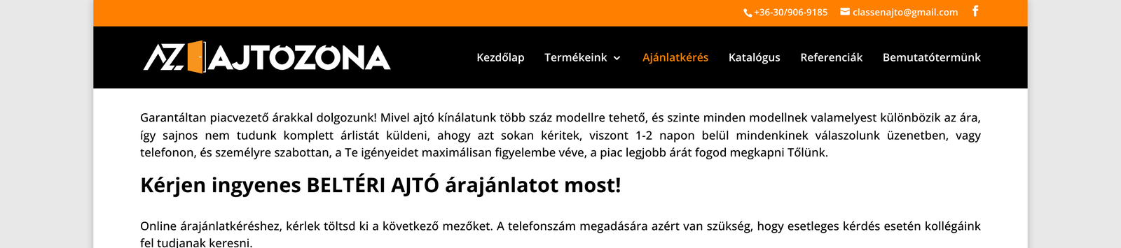 Az ajánlatkérő oldal bevezető szövege