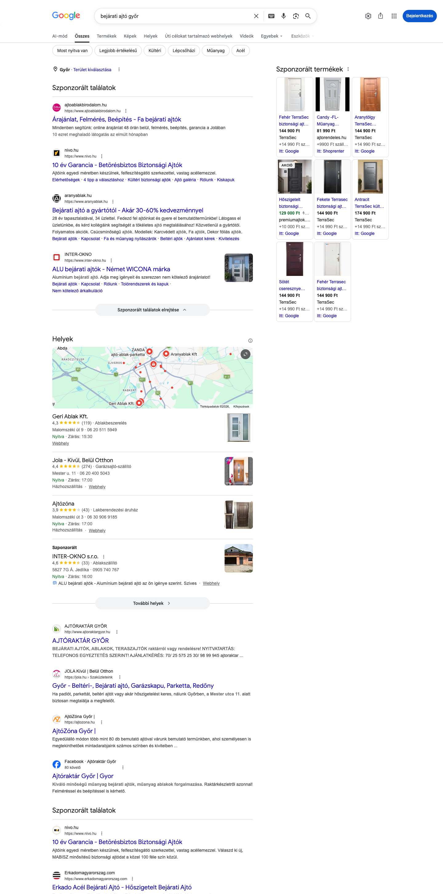bejárati ajtó győr Google találati oldal