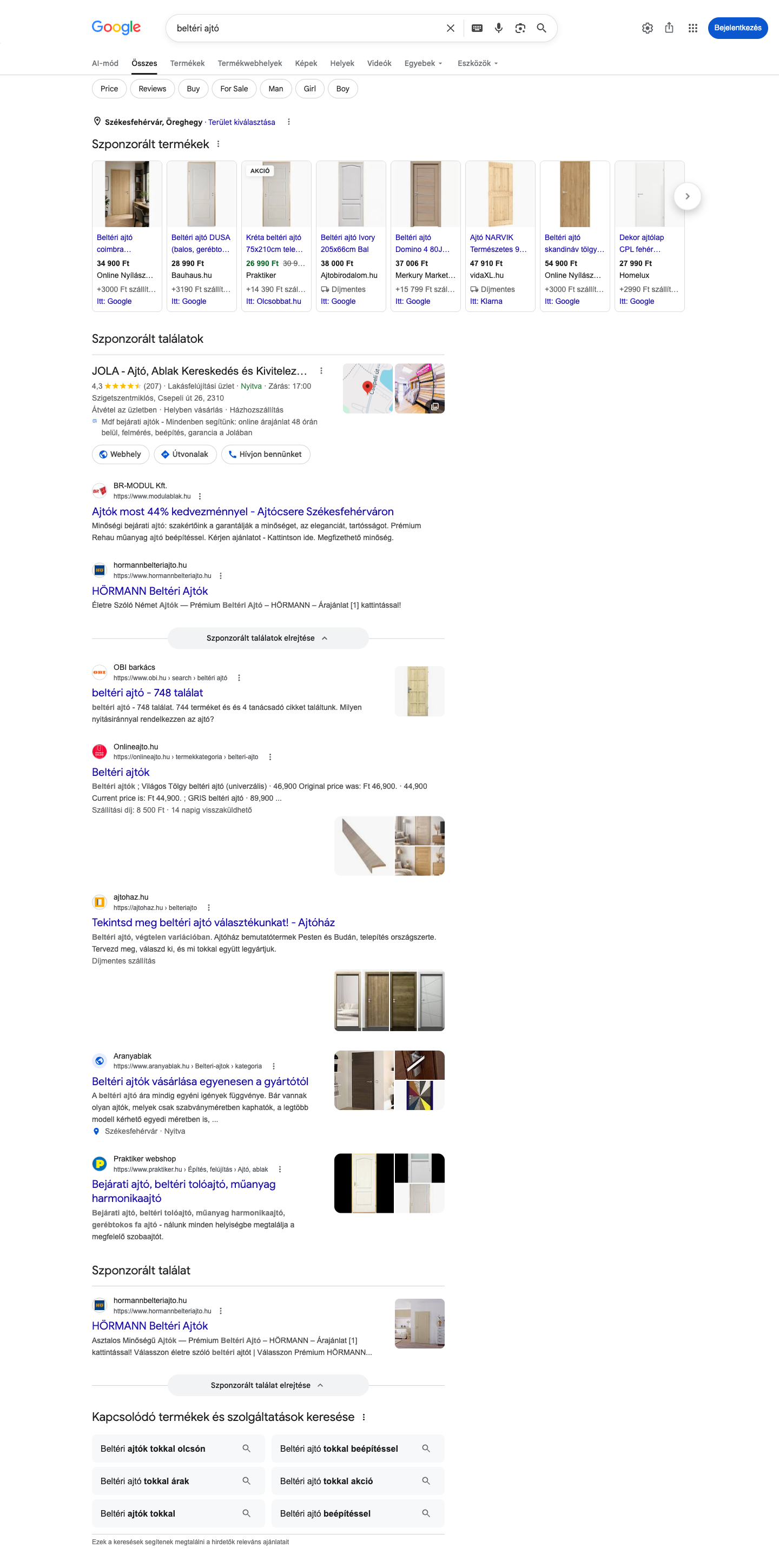 beltéri ajtó (országos) Google találati oldal